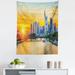 Wanderlust Tapestry Frankfurt Sunset Architecture Landmark Skyscraper Vibrant Colors Waterfront Fabric Wall Hanging Decor for Bedroom Living Room Dorm 5 Sizes Marigold Blue by Ambesonne