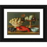 Jacob Foppens van Es 14x11 Black Ornate Wood Framed Double Matted Museum Art Print Titled: Still Life with a Lobster Fruit and a Gilded Tazza