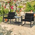 Gymax 3PCS Rattan Rocking Chair Table Set Patio Furniture Set w/ Black Cushions