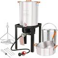 Propane Outdoor Turkey Fryer Set & Crawfish Boil Pot Basket 55 000 BTU Burner 30 & 10 Quart Aluminum Stock Pot & Basket Lid & Ideal for Outdoor Cooking