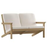 Flash Furniture Charlestown All-Weather Poly Resin Wood Adirondack Style Deep Seat Patio Loveseat with Cushions Natural Cedar/Cream