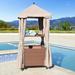 Barton All-Wicker Rolling Outdoor Towel Valet Storage Organizer UV-Resistant with Zipper Cover Wheels Brown