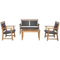 Patiojoy 4PCS Patio Rattan Furniture Set Cushioned Loveseat & Table Set w/Acacia Wood Frame