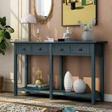UBesGoo Rustic Wooden Console Table Sofa Table Hallway Table Sideboard Buffet Cupboard with 4 Drawers and Storage Shelf for Entryway Living Room Antique Navy