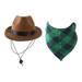 Pet Cowboy Costume Hat and Bandana Scarf Clothing for Daily wearing Brown