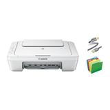 Canon PIXMA MG Series All-in-One Color Inkjet Printer 3-in-1 Print Scan and Copy or Home Business Office Up to 4800 x 600 DPI Auto Scan Mode White With MTC Printer Cable and File Folders