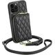 CUSTYPE iPhone 13 Pro Case, Wallet Case iPhone 13 Pro with Card Holder, Crossbody Chain Quilted Microfiber Leather Case with Wrist Strap, Case for iPhone 13 Pro Black, 6.1 Inch