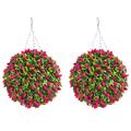 Pair of Best Artificial TULIP Flower Balls Lush Long Leaf Topiary Grass (38cm, Pink)