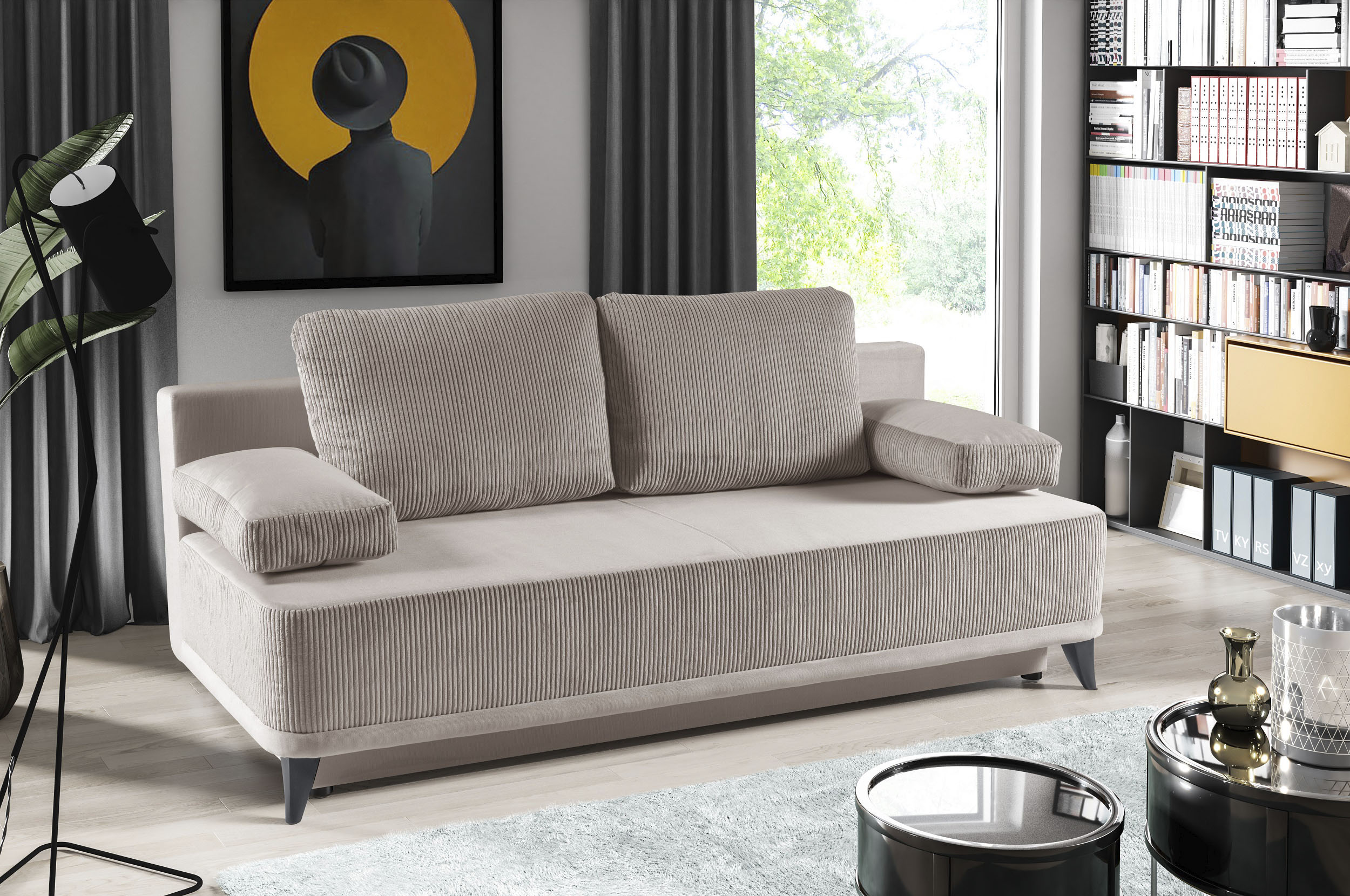 Schlafsofa WERK2 "Rosso Breite 204, Liegefläche 140/200cm. aktueller Cord Materialmix", beige, B:200cm H:93cm T:95cm, 100% Polyester;90% Polyester, 10% Nylon, Sofas, Schlafsofa, 2-Sitzer Sofa und Schlafcouch mit Federkern & Bettkasten
