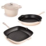 BergHOFF Neo 4Pc Cast Iron Set Grill Pan, Fry Pan & 3Qt Dutch Oven Non Stick/Enameled Cast Iron/Cast Iron in Gray | 17 W in | Wayfair 2224253