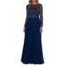 Embellished Long Sleeve Chiffon A-line Gown - Blue - Xscape Dresses