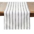 Gracie Oaks Beige-white Modern Striped Linen Blend Table Runner Polyester/Linen in White/Black | 90 W x 16 D in | Wayfair