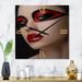 East Urban Home Lips Makeup on the Eyes of Mask Women Wall Clock Metal in Black/Red | 23 H x 23 W x 1 D in | Wayfair