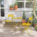 Latitude Run® Folding Outdoor Patio Furniture Sets, 3 Piece Patio Set Of Foldable Patio Table & Chairs Metal in Yellow | 23.5 W x 23.5 D in | Wayfair