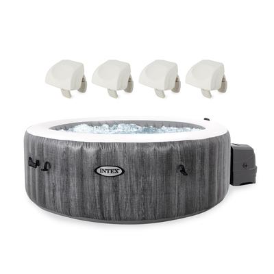 Intex PureSpa Plus Greywood Portable Inflatable Bubble Hot Tub Spa with 4 Adjustable Cushioned Headrest Pillow Accessory - 113