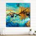 Designart 'Turquoise Lake With Orange Trees During Sunset' Nautical & Coastal Metal Wall Clock