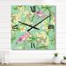 Designart 'Tropical Foliage, Yellow Flowers With Flamingo V' Traditional Metal Wall Clock