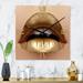 Designart 'Close Up of Female Plump Lips With Golden Lipstick' Modern Large Wall Clock