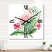 Designart 'Flamingo With Exotic Foliage and Pink Flowers' Traditional Large Wall Clock