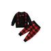 Gupgi Kid Christmas Long Sleeve Trousers Plaid Bow Neck Elastic Waist Clothing