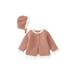 aturustex Baby Girl Cardigan Sweater Jacket Top Casual Solid Color Warm Button Down Knitwear Outerwear + Hat