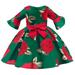 OLLUISNEO 2-3 Years Toddler Baby Girls Dress Long Trumpet Sleeve Floral Party Formal Dress Green