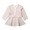 Douhoow 2pcs Toddler Girl Autumn Clothes Long Sleeve Patchwork A-Line Short Dress+Plaid Coat