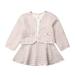 Douhoow 2pcs Toddler Girl Autumn Clothes Long Sleeve Patchwork A-Line Short Dress+Plaid Coat