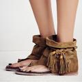 Free People Shoes | Free People Marlo Tassel Tie Boot Sandal, Olive | Color: Green/Tan | Size: 36