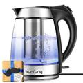 Electric Glass Water Kettle with Filter Tea Infuser, 1.7Liter Cordless Tea Kettles 2200W Fast Boil Hot Water Boiler Heater LED Illuminated with Stainless Steel Lid, Auto Shut-Off for Home, Gift