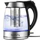 Electric Glass Water Kettle with Filter Tea Infuser, 1.7Liter Cordless Tea Kettles 2200W Fast Boil Hot Water Boiler Heater LED Illuminated with Stainless Steel Lid, Auto Shut-Off for Home, Gift