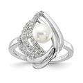 19.5mm Cheryl M 925 Sterling Silver Rhodium Plated Freshwater Cultured Pearl and Brilliant cut CZ Fancy Teardrop Design Ring Size L 1/2 Jewelry Gifts for Women