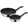 WMF Devil 2-piece pan set, frying pan 28 cm + 20 cm, induction pan, Cromargan stainless steel coated, plastic handle, black
