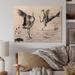 Winston Porter Two Enamored Japanese Cranes Birds - Unframed Painting on Wood in Black/Brown/Gray | 8 H x 12 W x 1 D in | Wayfair