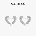 Modian-Boucles d'oreilles coeurs en argent regardé 925 véritable pour femme boucles d'oreilles