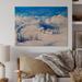 Millwood Pines Winter Mountain Landscape w/ Wooden House - Unframed Painting on Wood in Blue/Brown/White | 8 H x 12 W x 1 D in | Wayfair