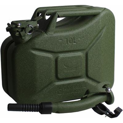 Trutzholm ® - 1x Benzinkanister Kraftstoffkanister Metall 10 Liter Hammerschlag Olivgrün inkl. Image