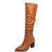 Womens Knee High Boots Block Heel Pointed Toe Retro Faux Leather Winter Warm Snow Boots Cowgirl Cowboy Boots Motorcycle Combat Boots Sale Clearance US Size 4 5 6 7 8 9