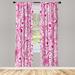 Ambesonne Vintage Curtains Leaves with Eastern Design Pair of 28 x95 Hot Pink