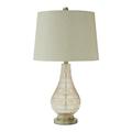 Bellied Glass Table Lamp with Fabric Drum Shade Beige and Clear- Saltoro Sherpi