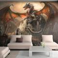 Tiptophomedecor Peel and Stick Fiction Wallpaper Wall Mural - Dragon Castle - Removable Wall Decals