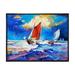 Sailships On The Ocean Waves During Evening 32 in x 24 in Framed Painting Canvas Art Print by Designart