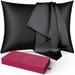 Silk Pillowcase for Hair and Skin 1 Pack 100% Mulberry Silk & Natural Wood Pulp Fiber Double-Sided Design Silk Pillow Covers with Hidden Zipper (standard size:20 x 26 black) 113215