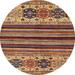 Ahgly Company Indoor Round Abstract Brown Red Abstract Area Rugs 4 Round