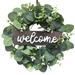 Welcome Sign With Artificial Wreath Front Door Decor Round Wooden Hanging Sign Farmhouse Porch Decorations For Home Outdoor Indoor 30CM