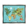 Stupell Industries Country Animals World Map Continents Wildlife Diagram Graphic Art Luster Gray Floating Framed Canvas Print Wall Art Design by Abi Hall
