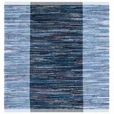 SAFAVIEH Rag Romeo Striped Fringe Cotton Area Rug Navy/Blue 6 x 6 Square