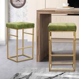 30 Inch Backless Metal Barstool with Beige/Green Velvet Seat-Set of 2