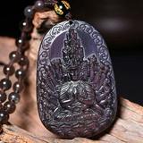 Black Obsidian Necklace-Thousands of Hands Jade Guanyin Buddha Pendant Necklace Zodiac Genus Mouse Jade Buddha Guard Amulet Necklace(Certificate)