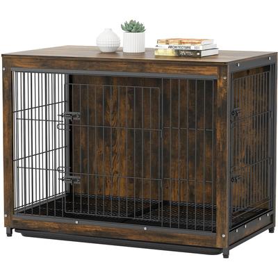 Hundekäfig xxl Hundebox Große Hunde, Hundehütte Indoor Holz mit 2 Gitter Türen und abnehmbares Image